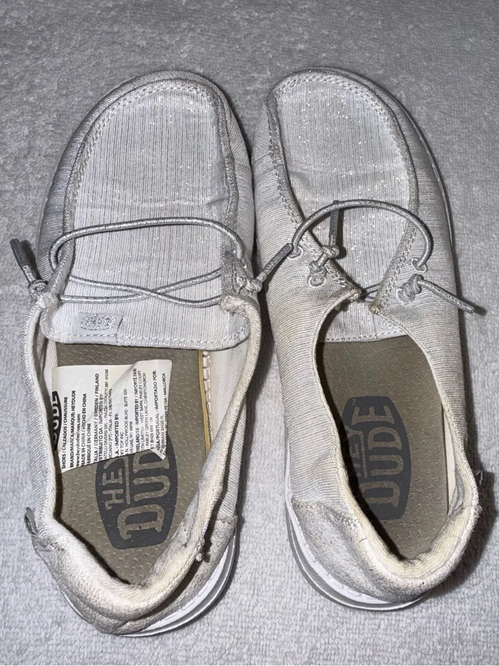 Hey Dude Wendy Youth Glitter Casual Slip-On Shoes Off-White Size Y2